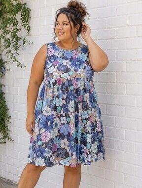 Emerald Floral Midi Dress in Blue Multi